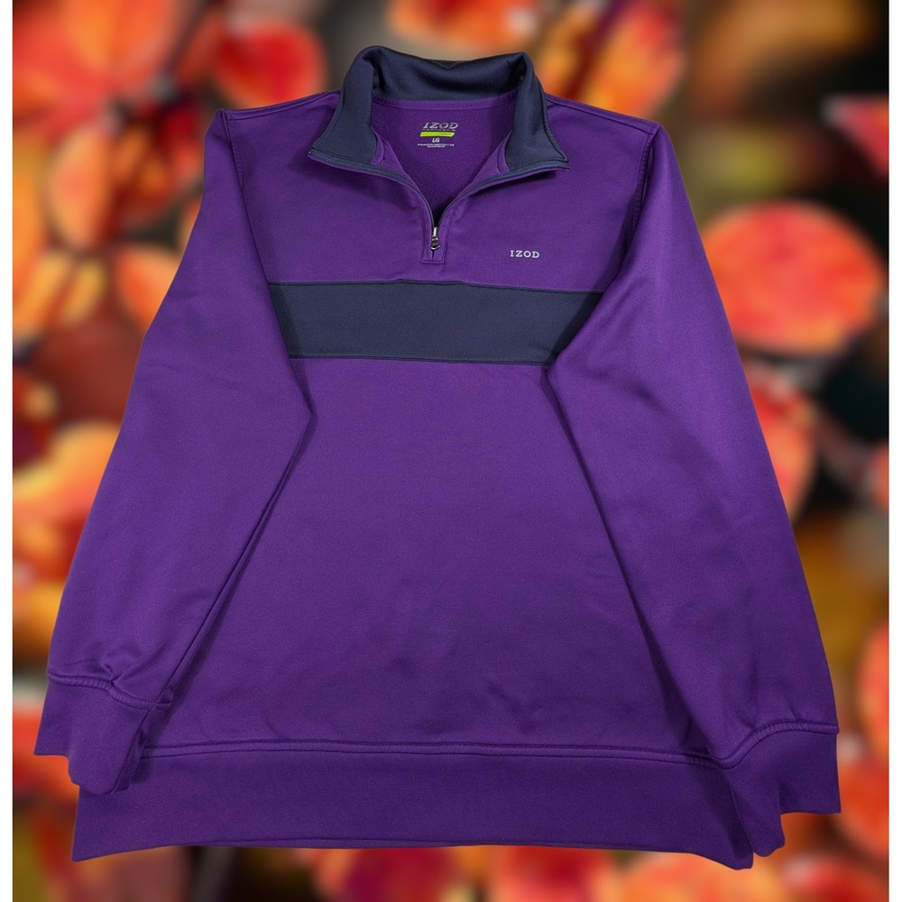 IZOD PerformX Sz L Golf Mens Large Purple Black Colorblock Quarter Zip Pullover